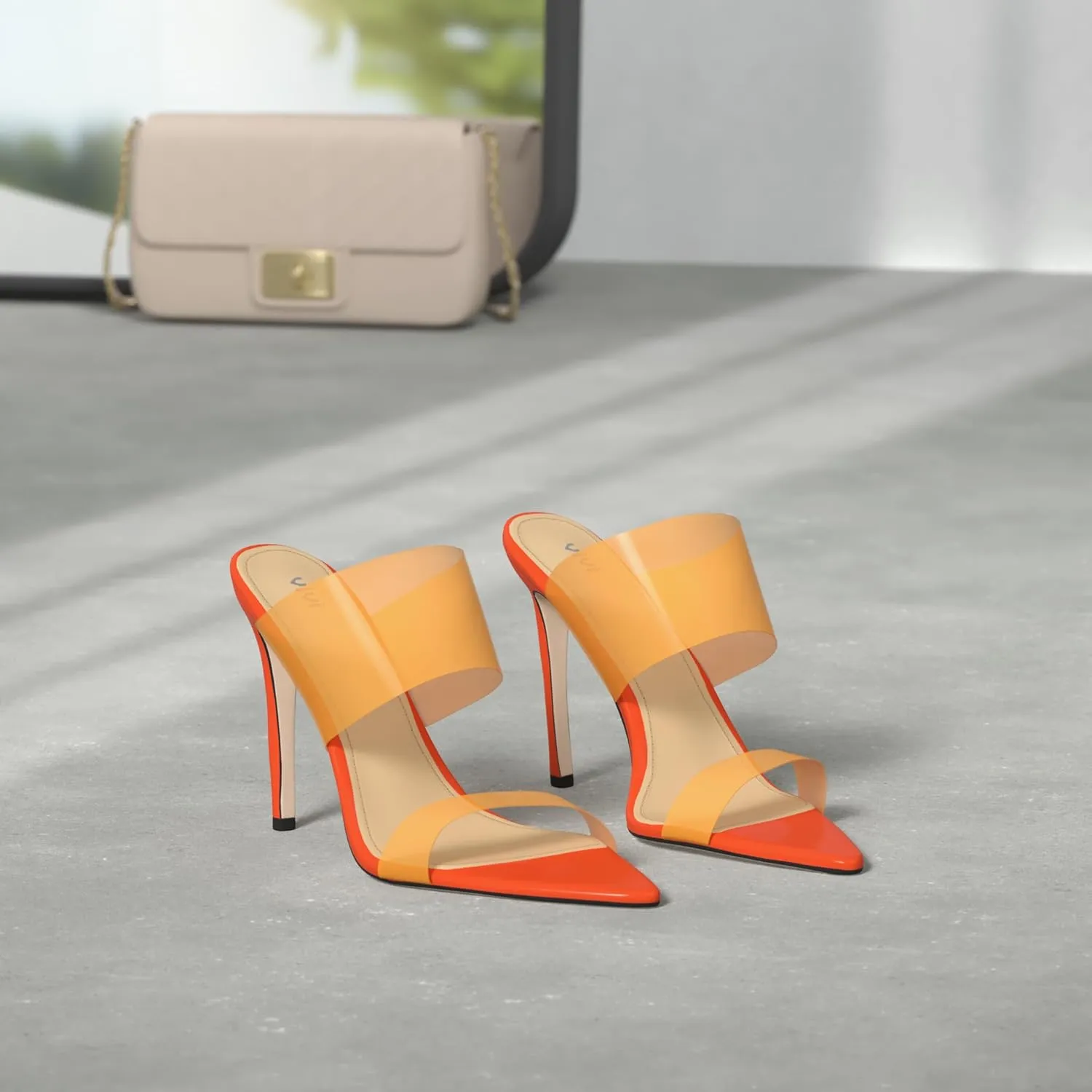 vivianly Clear Pointed Toe Heels Sandals Transparent Strap Stiletto High Heels Slip on Mules for Women