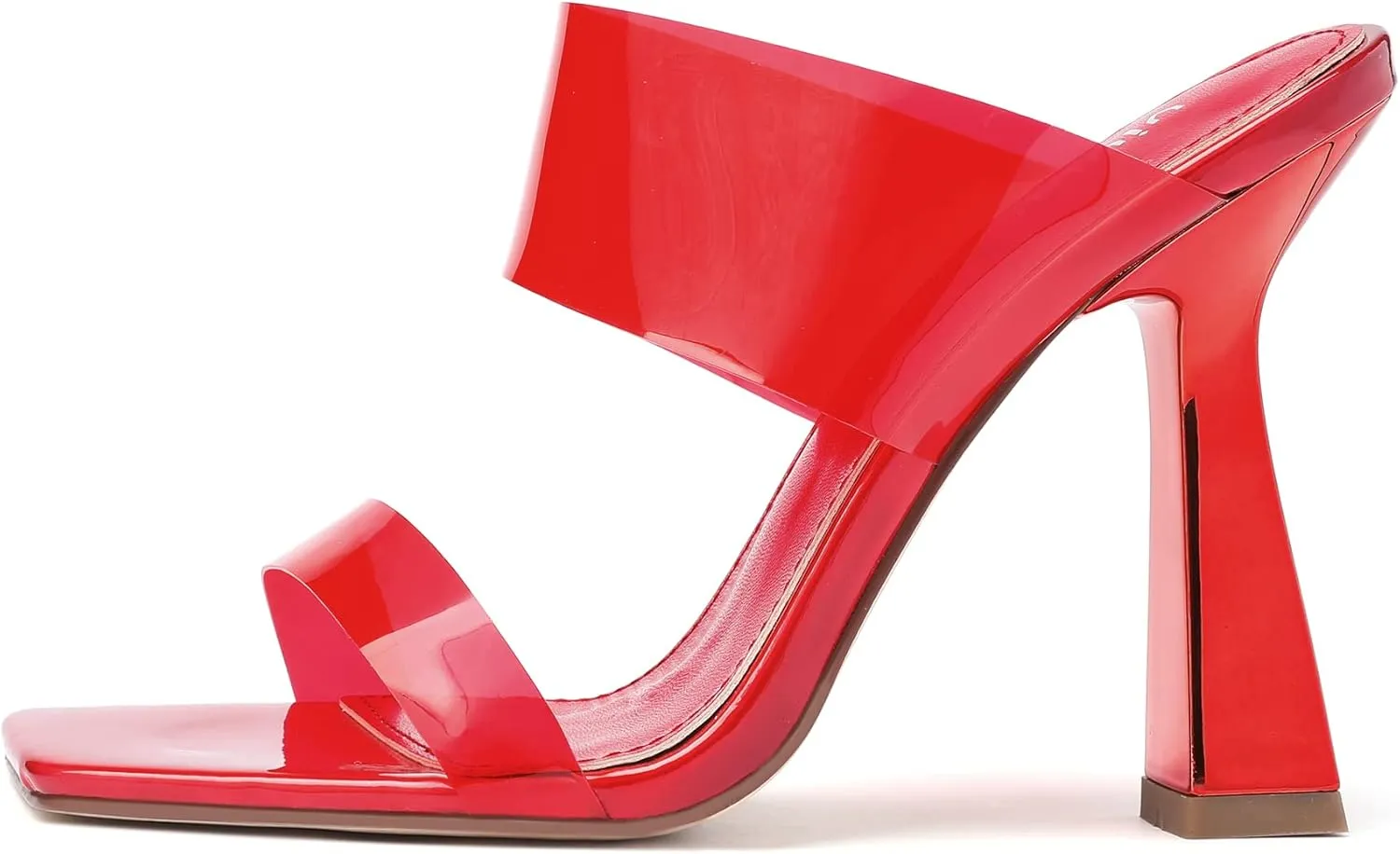 vivianly Women's Clear Heeled Sandals Transparent Straps Chunky Heels Slip on Mules