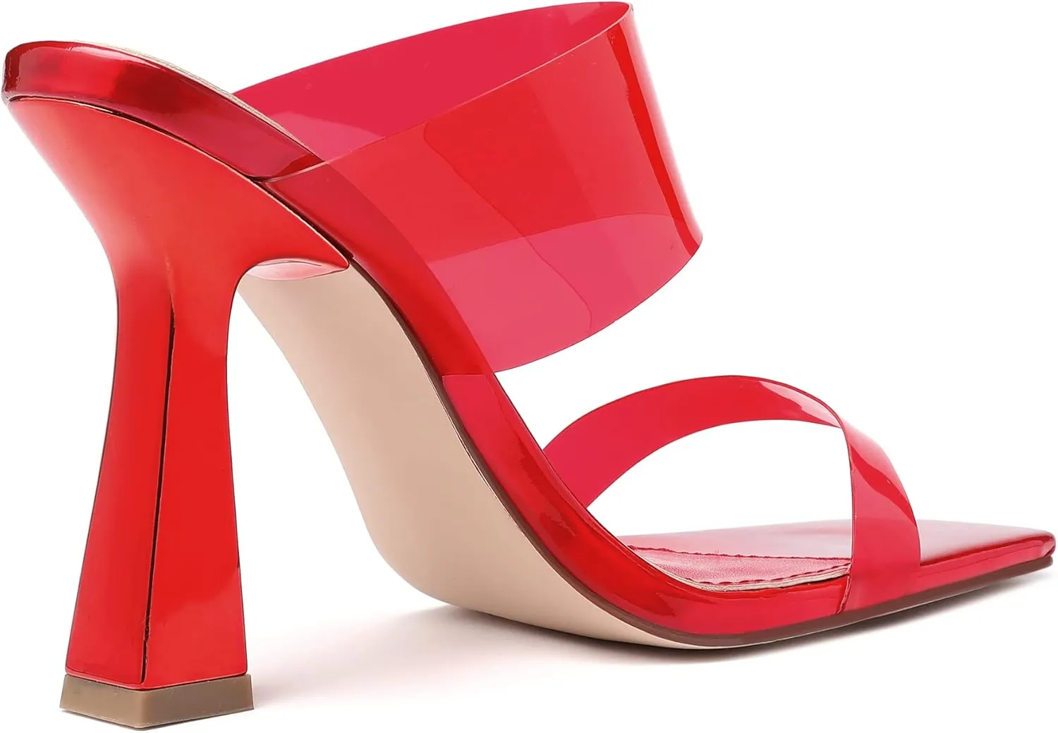 vivianly Women's Clear Heeled Sandals Transparent Straps Chunky Heels Slip on Mules