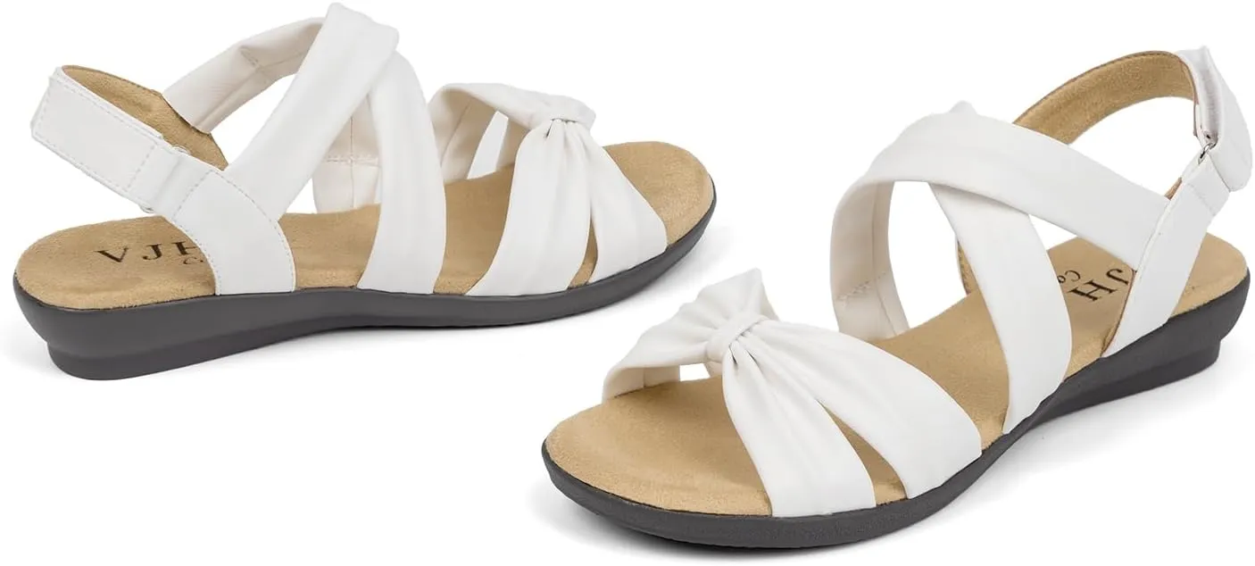 VJH confort Women’s Flat Sandals Comfortable Criss-Cross Bow Dressy Soft Straps Slip-on Flexible Summer Walking Sandals