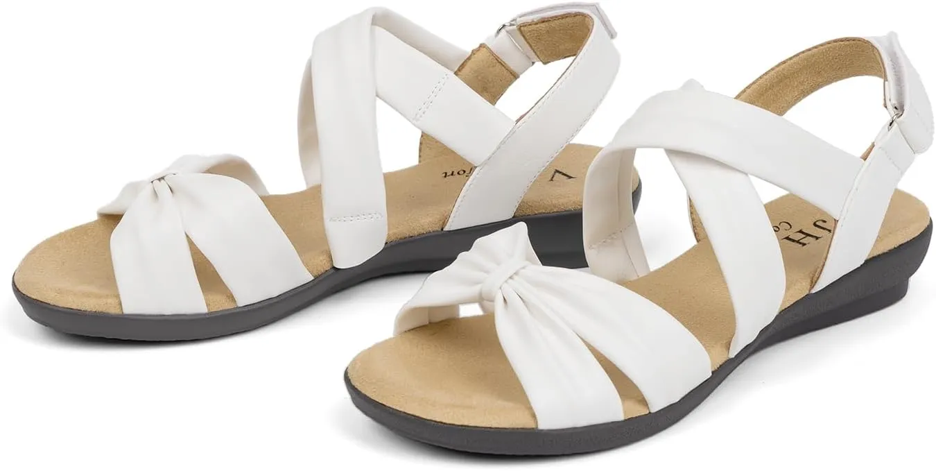 VJH confort Women’s Flat Sandals Comfortable Criss-Cross Bow Dressy Soft Straps Slip-on Flexible Summer Walking Sandals