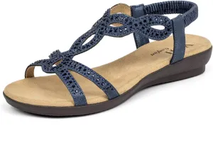 VJH confort Women’s Flat Sandals,Comfort Elastic Strap Rhinestone Open Toe Slip-On Casual Walking Sandals