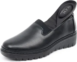 VJH confort Women’s Loafers Round Toe Slip on Comfort Arch Support Walking Shoes(Black 9-)
