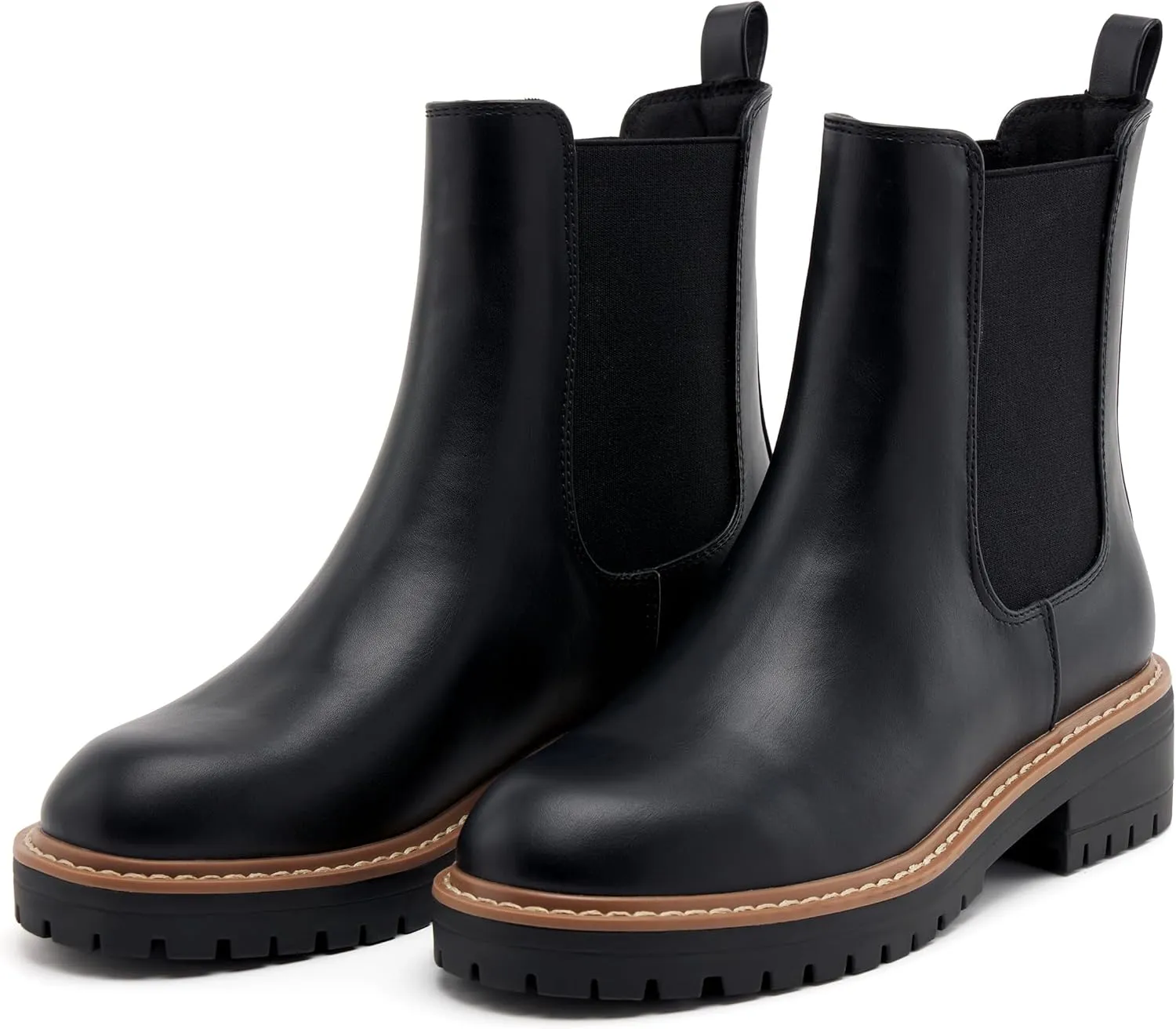vodvob Women's Chelsea Boots Fashion Slip On Ankle Booties Casual Elastic Chunky Block Booties