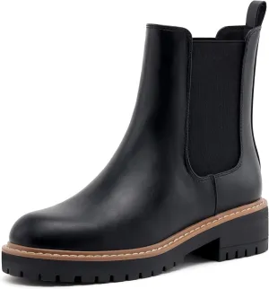 vodvob Women's Chelsea Boots Fashion Slip On Ankle Booties Casual Elastic Chunky Block Booties