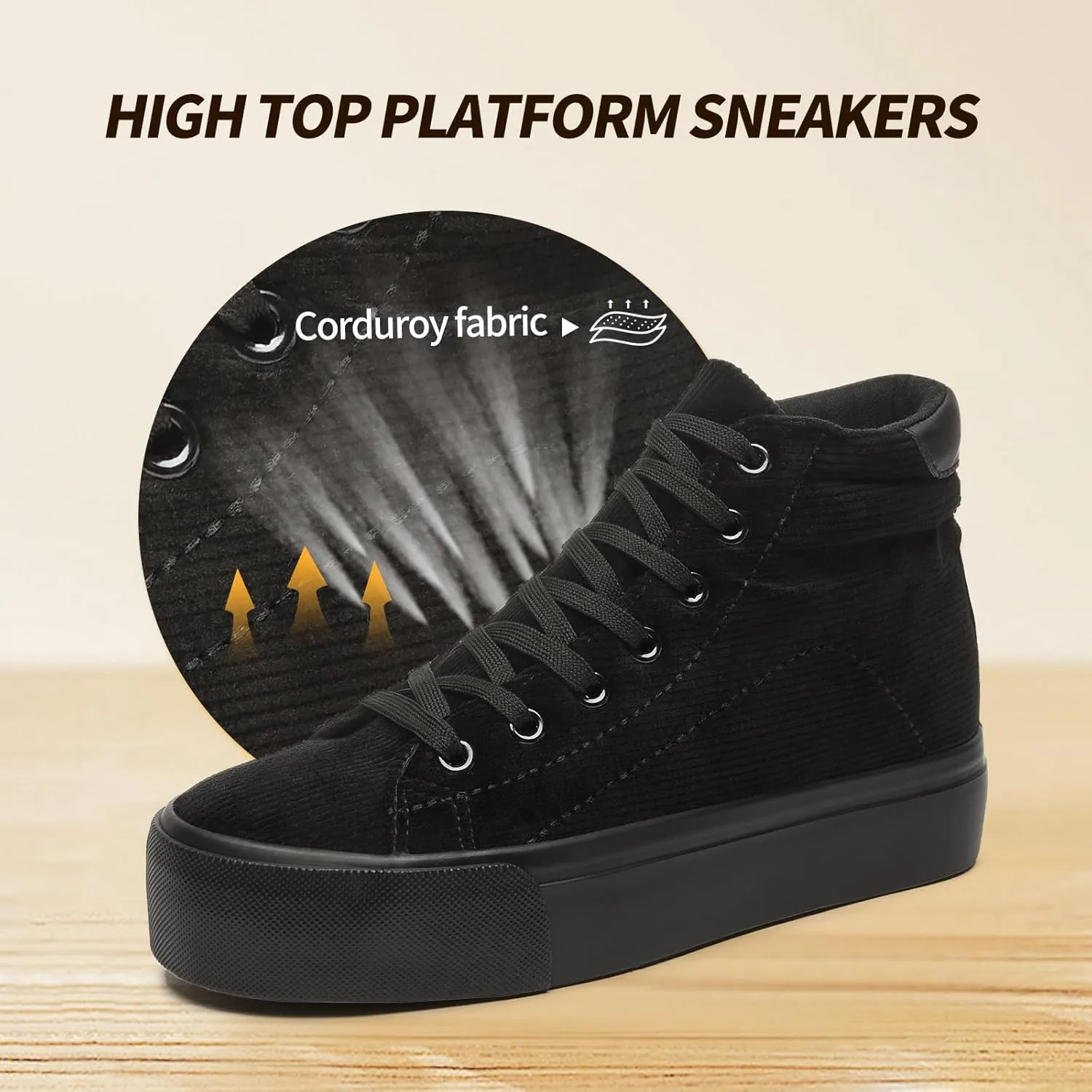 Waluzs Women's Platforms Sneakers White High Top Sneakers for Women Fashion Platform Shoes Classic Lace Up Tennis Shoes (Breathable,Comfortable)