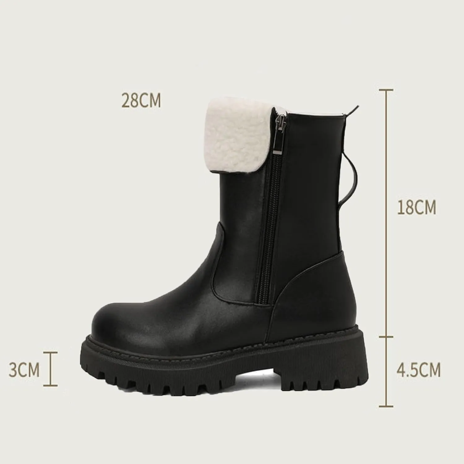 Warm Snow Boots, Women's Mid-Calf Boots Round Toe Thick Sole Thick Heel Side Zipper Raw Edge Plush Lining Boots Thick Warm Comfortable Large Cotton Shoes