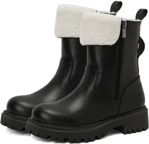 Warm Snow Boots, Women's Mid-Calf Boots Round Toe Thick Sole Thick Heel Side Zipper Raw Edge Plush Lining Boots Thick Warm Comfortable Large Cotton Shoes