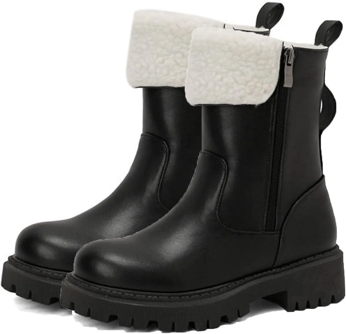 Warm Snow Boots, Women's Mid-Calf Boots Round Toe Thick Sole Thick Heel Side Zipper Raw Edge Plush Lining Boots Thick Warm Comfortable Large Cotton Shoes