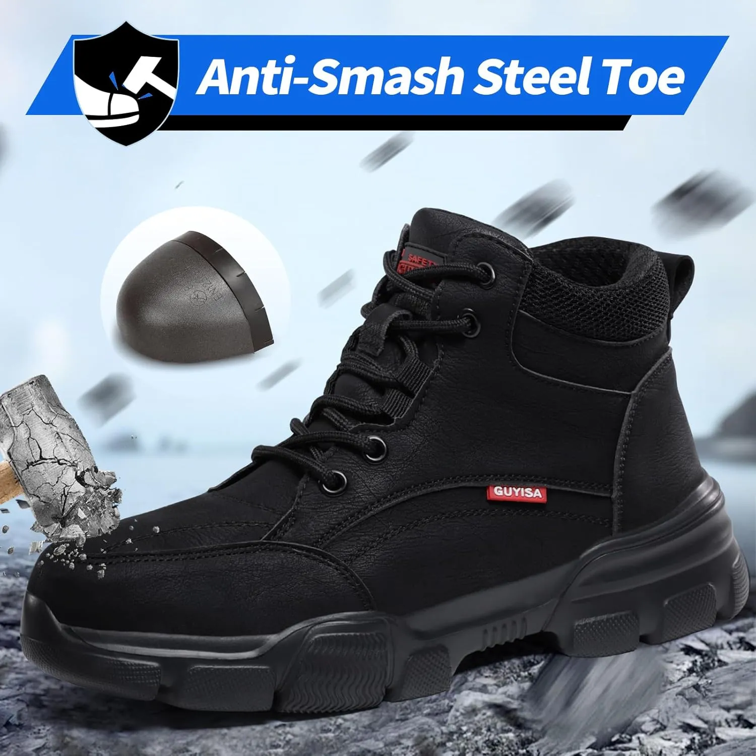 Water-resistant Work Boots for Men Comfortable Mens Steel Toe Shoes Lightweight Safety Toe Shoes for Men Indestructible Soft Work Shoes Construction Boots for Warehouse