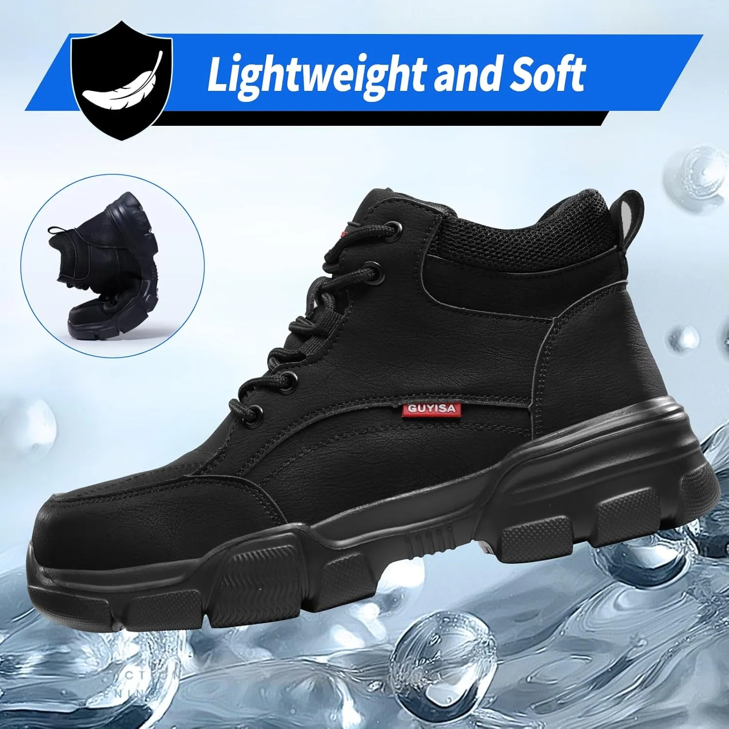 Water-resistant Work Boots for Men Comfortable Mens Steel Toe Shoes Lightweight Safety Toe Shoes for Men Indestructible Soft Work Shoes Construction Boots for Warehouse