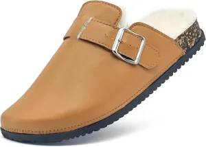 Waterproof Fur Lined Clogs for Women, PU Leather Winter Warm Fuzzy Cork Footbed Mules Slip On Patato Shoes for Indoor Outdoor