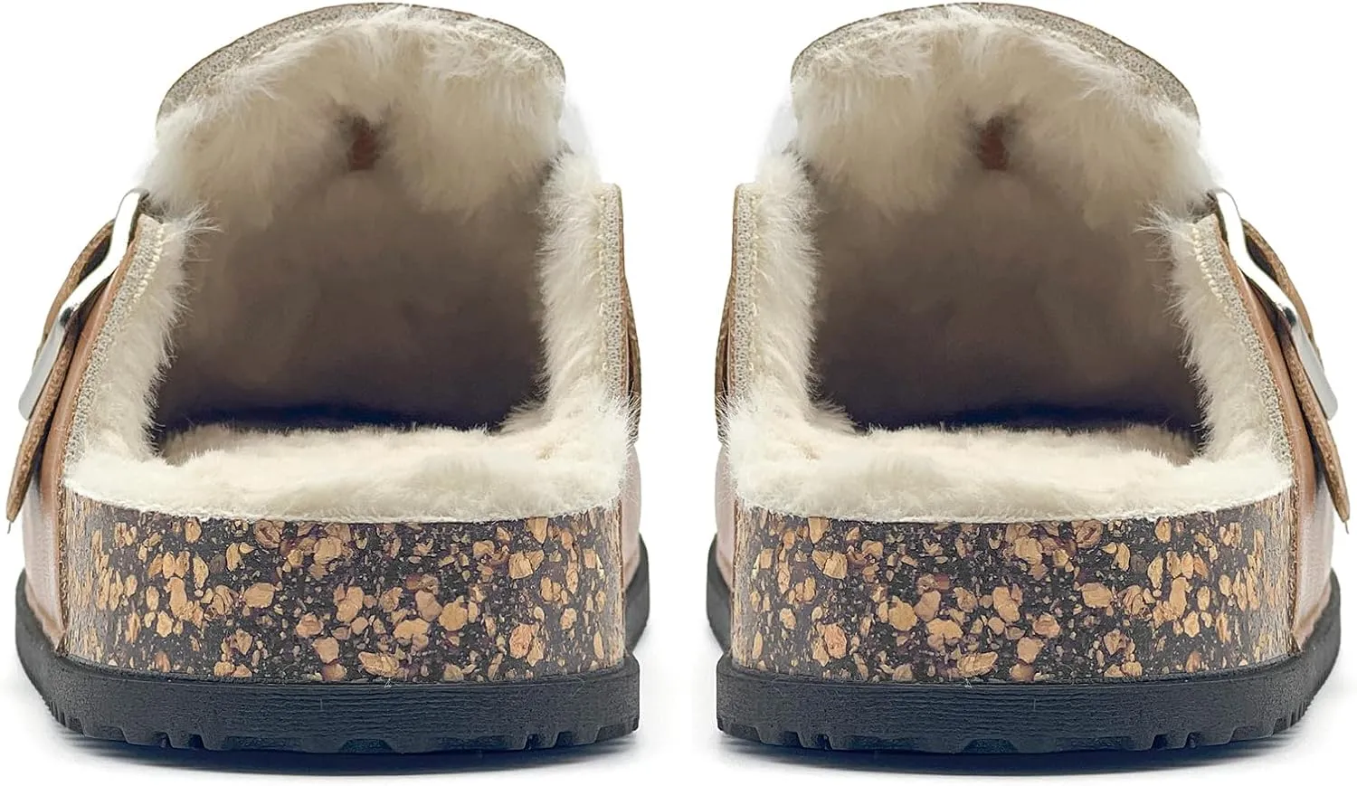 Waterproof Fur Lined Clogs for Women, PU Leather Winter Warm Fuzzy Cork Footbed Mules Slip On Patato Shoes for Indoor Outdoor