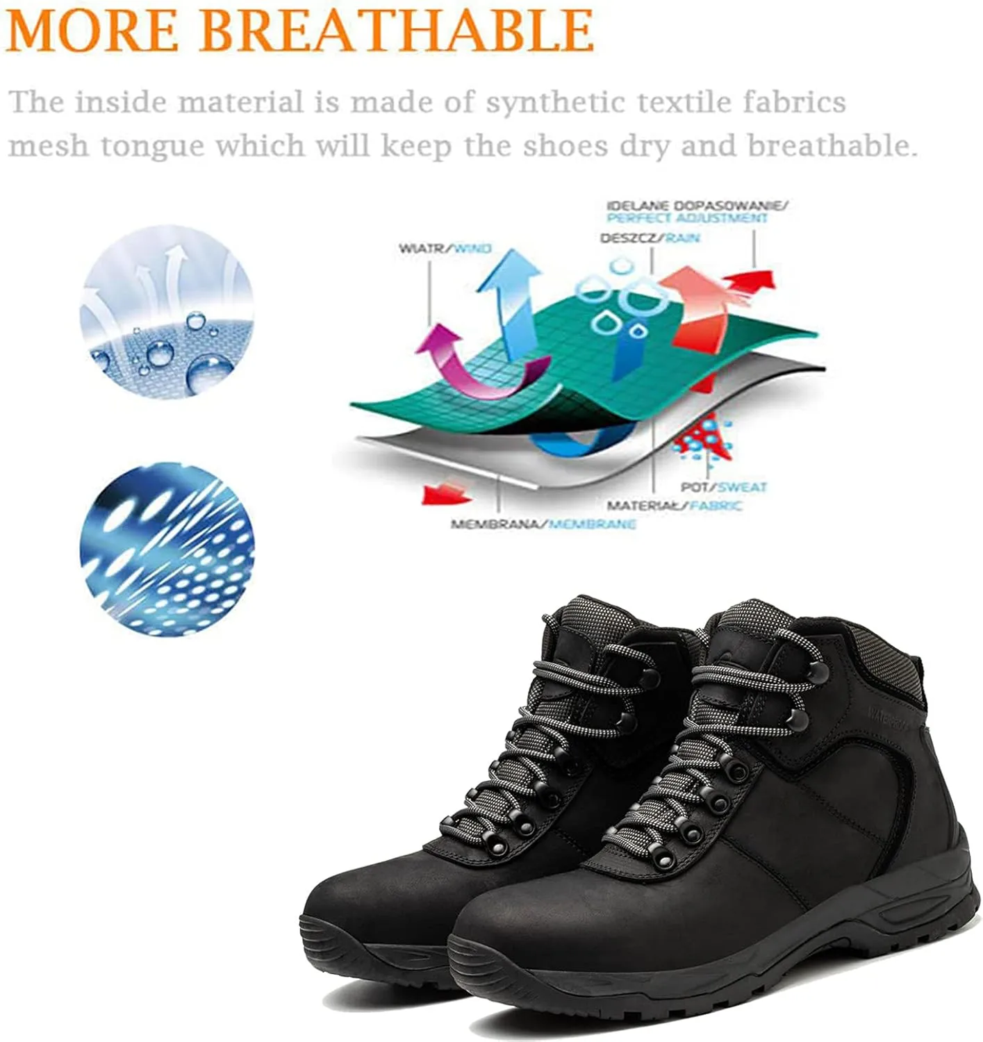 Waterproof Hiking Boots for Men, 6" Comfortable Soft Toe Shoes Mid Non Slip Hiking Shoes Outdoor Travel Shoes Leather Hiking Backpack Boots