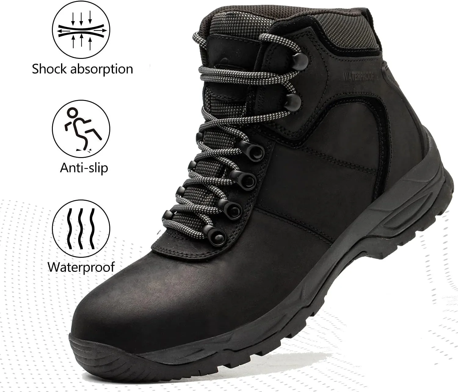 Waterproof Hiking Boots for Men, 6" Comfortable Soft Toe Shoes Mid Non Slip Hiking Shoes Outdoor Travel Shoes Leather Hiking Backpack Boots