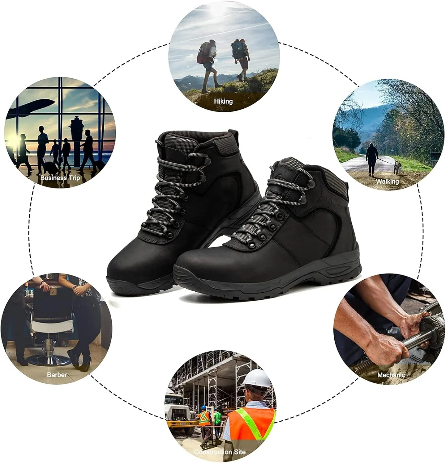 Waterproof Hiking Boots for Men, 6" Comfortable Soft Toe Shoes Mid Non Slip Hiking Shoes Outdoor Travel Shoes Leather Hiking Backpack Boots