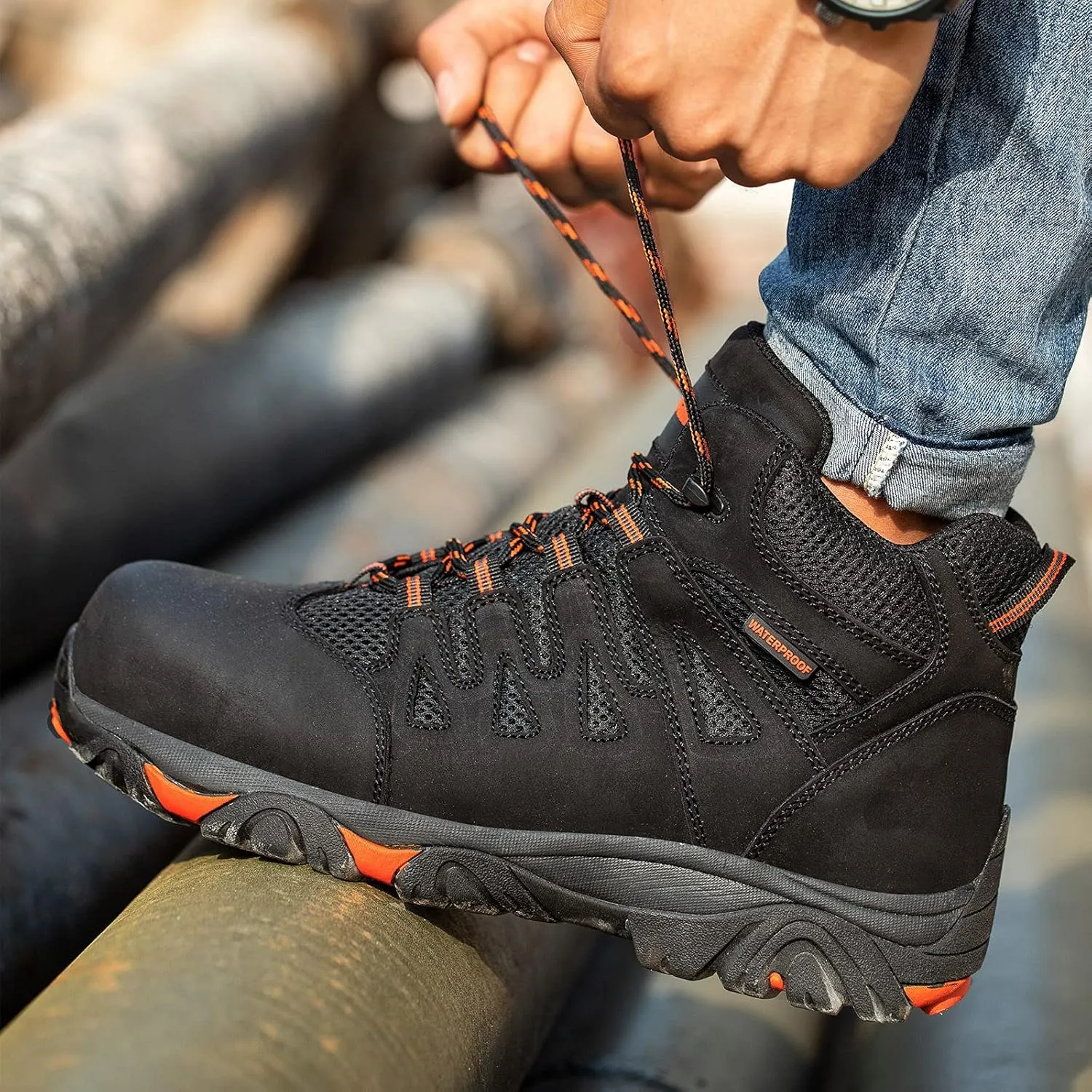 Waterproof Work Boots For Men,Composite Toe Comfortable Insulated Hiking footwear, NEW UPGRADE,Full Grain Leather Industrial and Construction Lightweight safety shoes 6 Inch