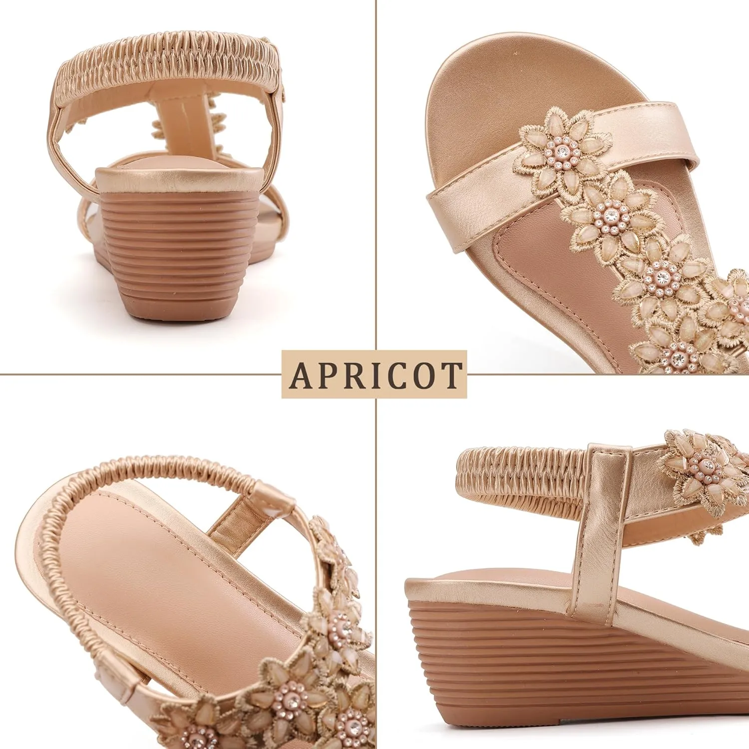 Wedge Sandals for Women Dress Elastic Ankle Strap Rhinestone Sandals Summer Comfortable Shoe