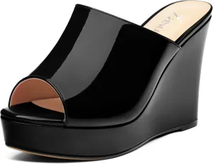 Wedge Sandals for Women Platform High Heels Summer Mules Slip on Comfortable Casual Open Toe Heeled Sandals 3.94 Inch