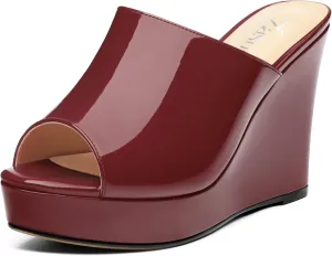Wedge Sandals for Women Platform High Heels Summer Mules Slip on Comfortable Casual Open Toe Heeled Sandals 3.94 Inch