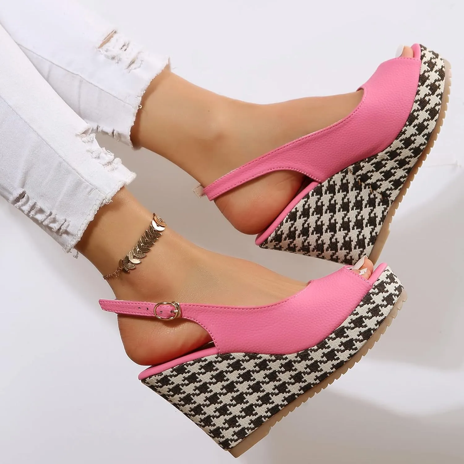 Wedge Sandals for Women Women's Wedges Mid Heel Ankle Strap Espadrilles Platform Sandals for Women Dressy Summer Casual Bech Outdoor Sandal Shoes