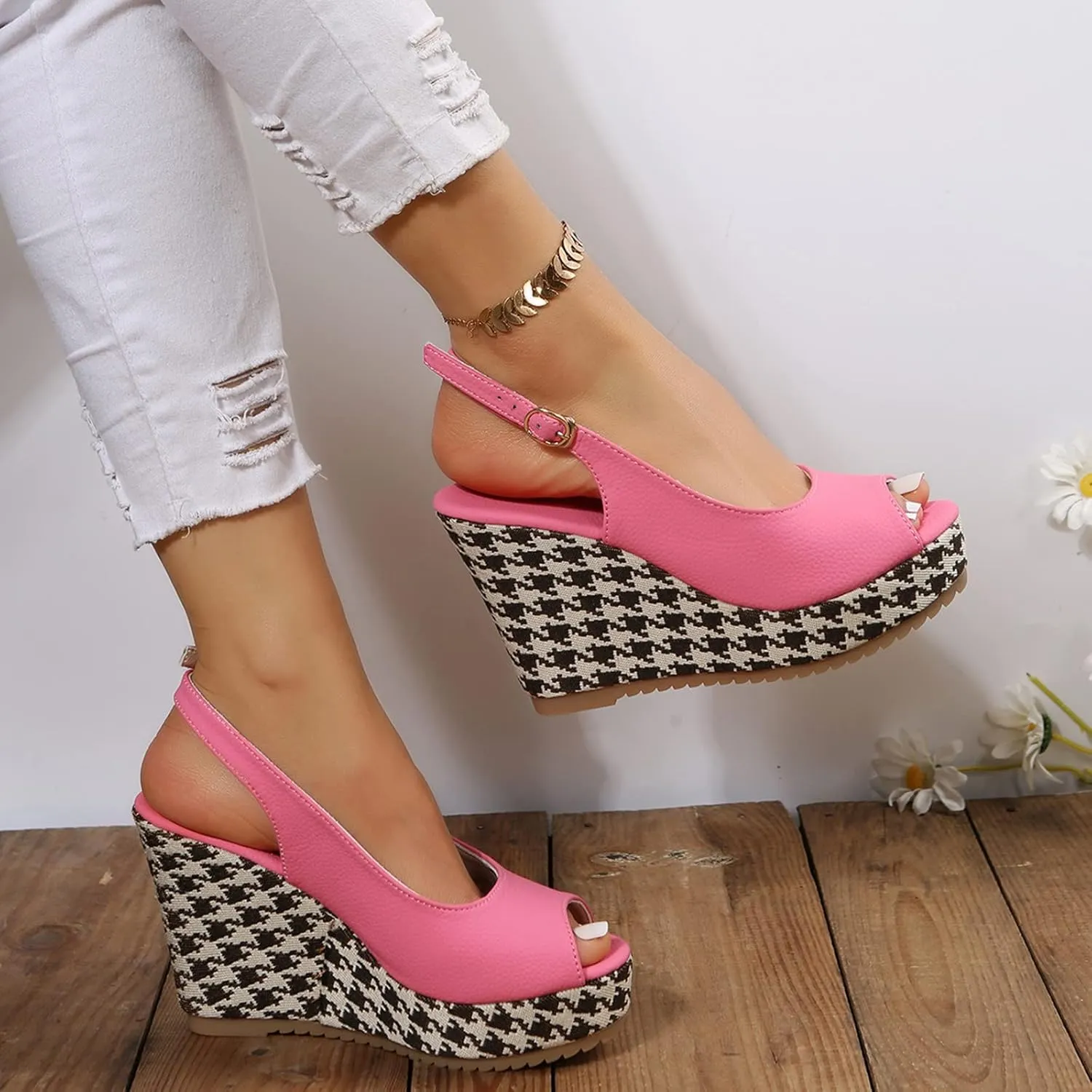 Wedge Sandals for Women Women's Wedges Mid Heel Ankle Strap Espadrilles Platform Sandals for Women Dressy Summer Casual Bech Outdoor Sandal Shoes