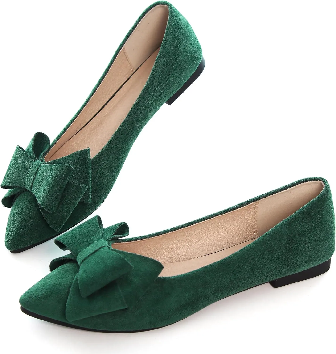 WENJIAZHIZHI Flat Dress Shoes Women Comfortable Ballet Flats Slip On Pearls Knot Dressy Shoes Pointed Toe