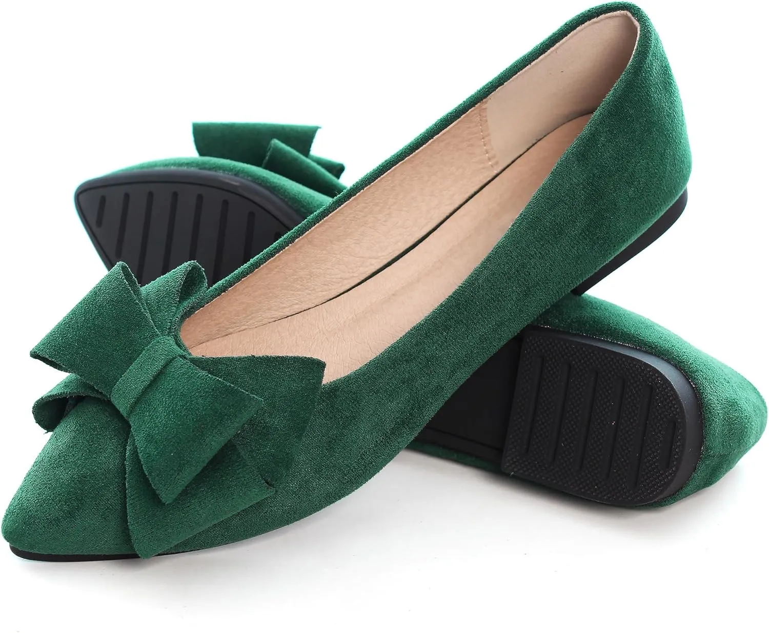 WENJIAZHIZHI Flat Dress Shoes Women Comfortable Ballet Flats Slip On Pearls Knot Dressy Shoes Pointed Toe