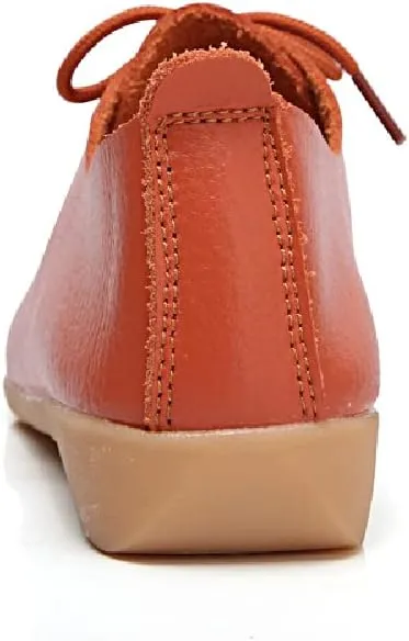 WERWAES Casual Leather Womens Loafers Lightweight Round Toe Lace Up Slip on Penny Flats Walking Outdoor Driving Moccasins Ladies Loafers