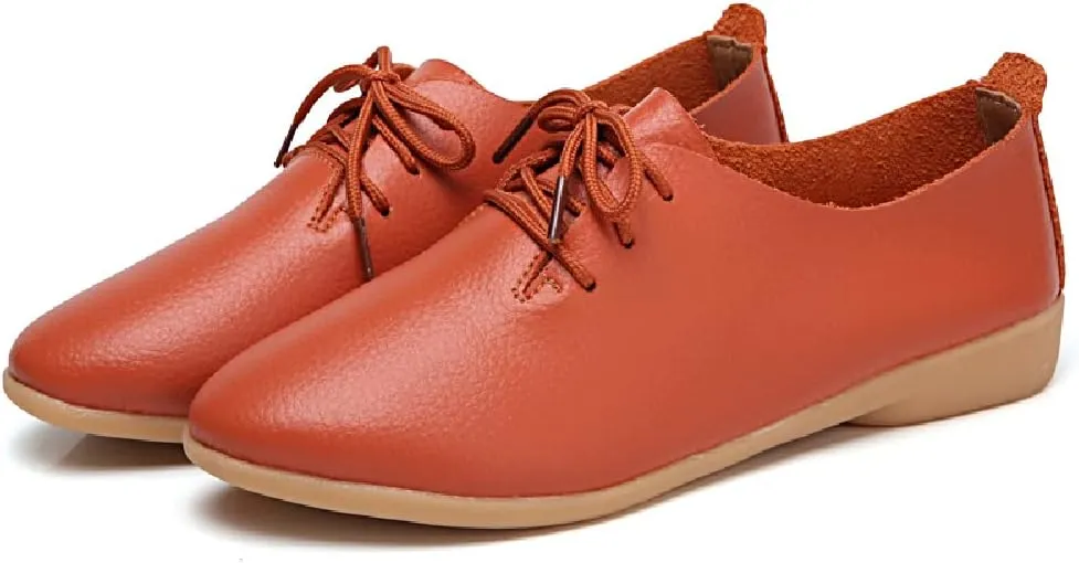 WERWAES Casual Leather Womens Loafers Lightweight Round Toe Lace Up Slip on Penny Flats Walking Outdoor Driving Moccasins Ladies Loafers