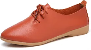 WERWAES Casual Leather Womens Loafers Lightweight Round Toe Lace Up Slip on Penny Flats Walking Outdoor Driving Moccasins Ladies Loafers