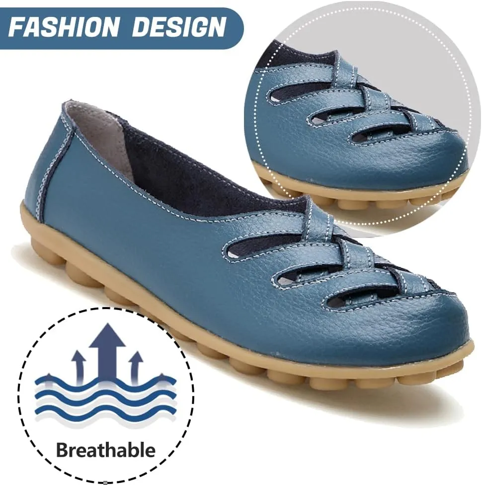 WERWAES Womens Loafers Flat Penny Boat Dress Shoes Comfortable Light-Weight Casual Slip-On Shoes Fashion Moccasin Genuine Leather Office Walking Driving Round Toe Non Slip Shoes
