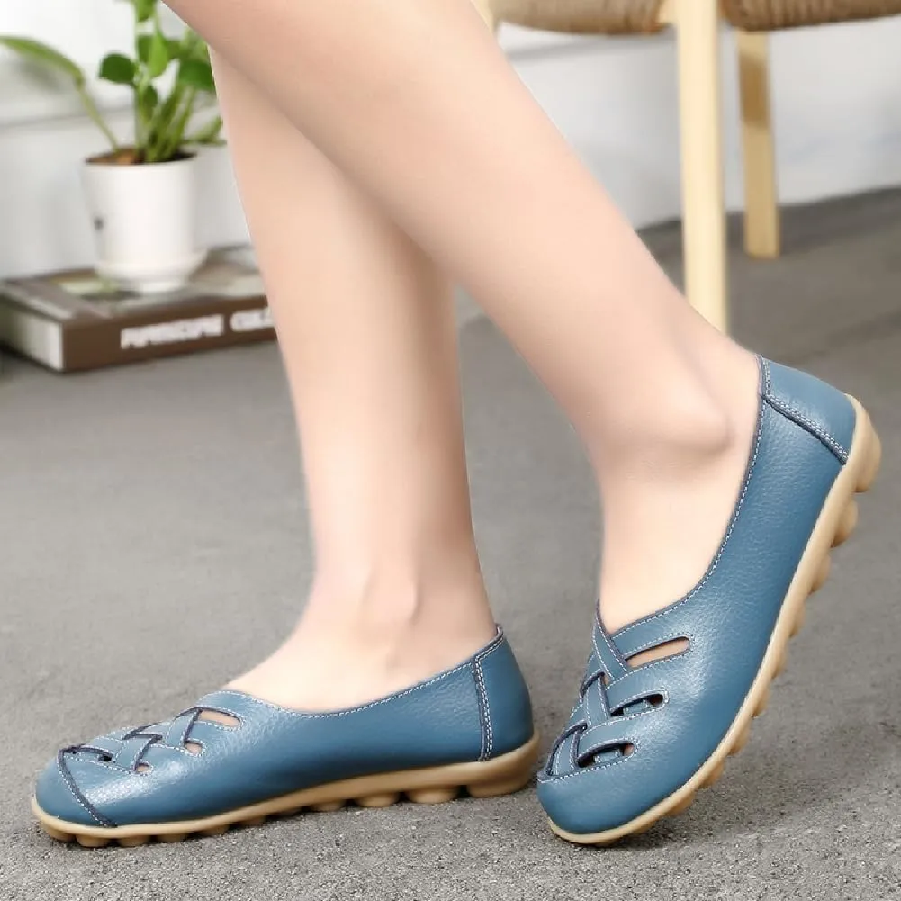 WERWAES Womens Loafers Flat Penny Boat Dress Shoes Comfortable Light-Weight Casual Slip-On Shoes Fashion Moccasin Genuine Leather Office Walking Driving Round Toe Non Slip Shoes