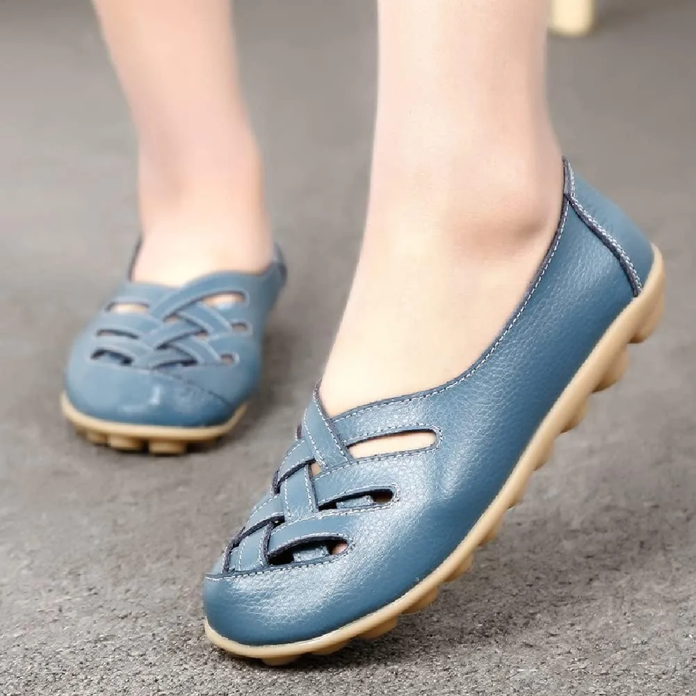 WERWAES Womens Loafers Flat Penny Boat Dress Shoes Comfortable Light-Weight Casual Slip-On Shoes Fashion Moccasin Genuine Leather Office Walking Driving Round Toe Non Slip Shoes