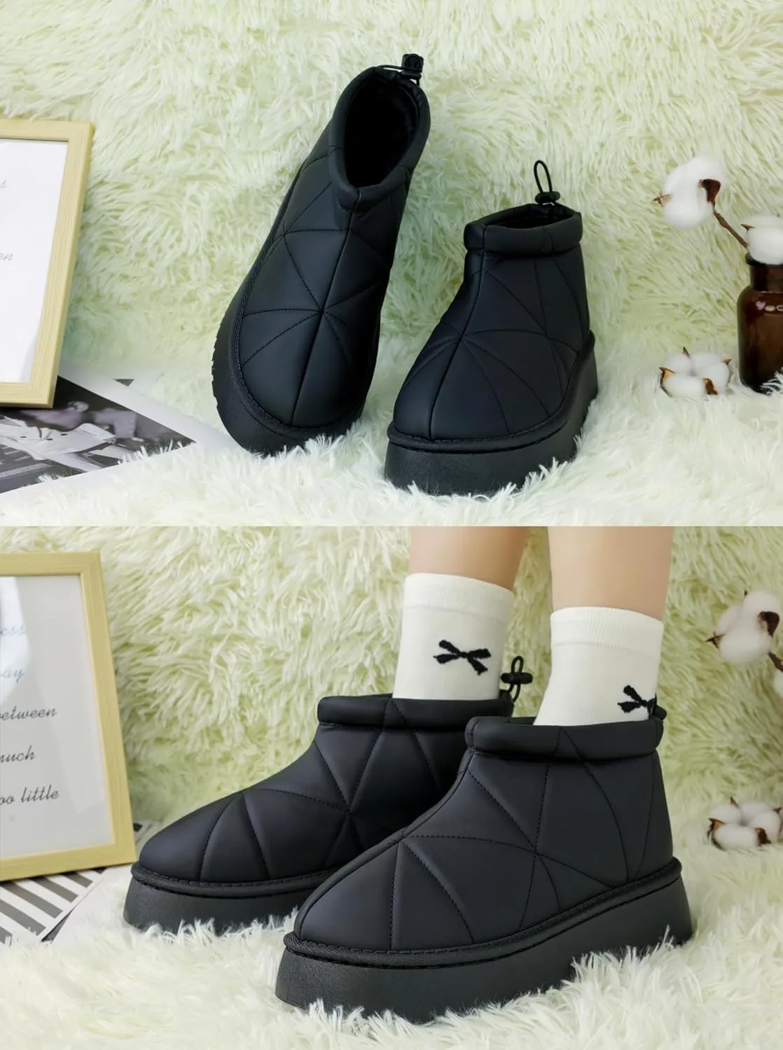 Winter Ankle Boots for Women - Water Resistant Leather Booties Non-Slip Platform Suede Mini Women's Boots - Perfect for Christmas Gifts