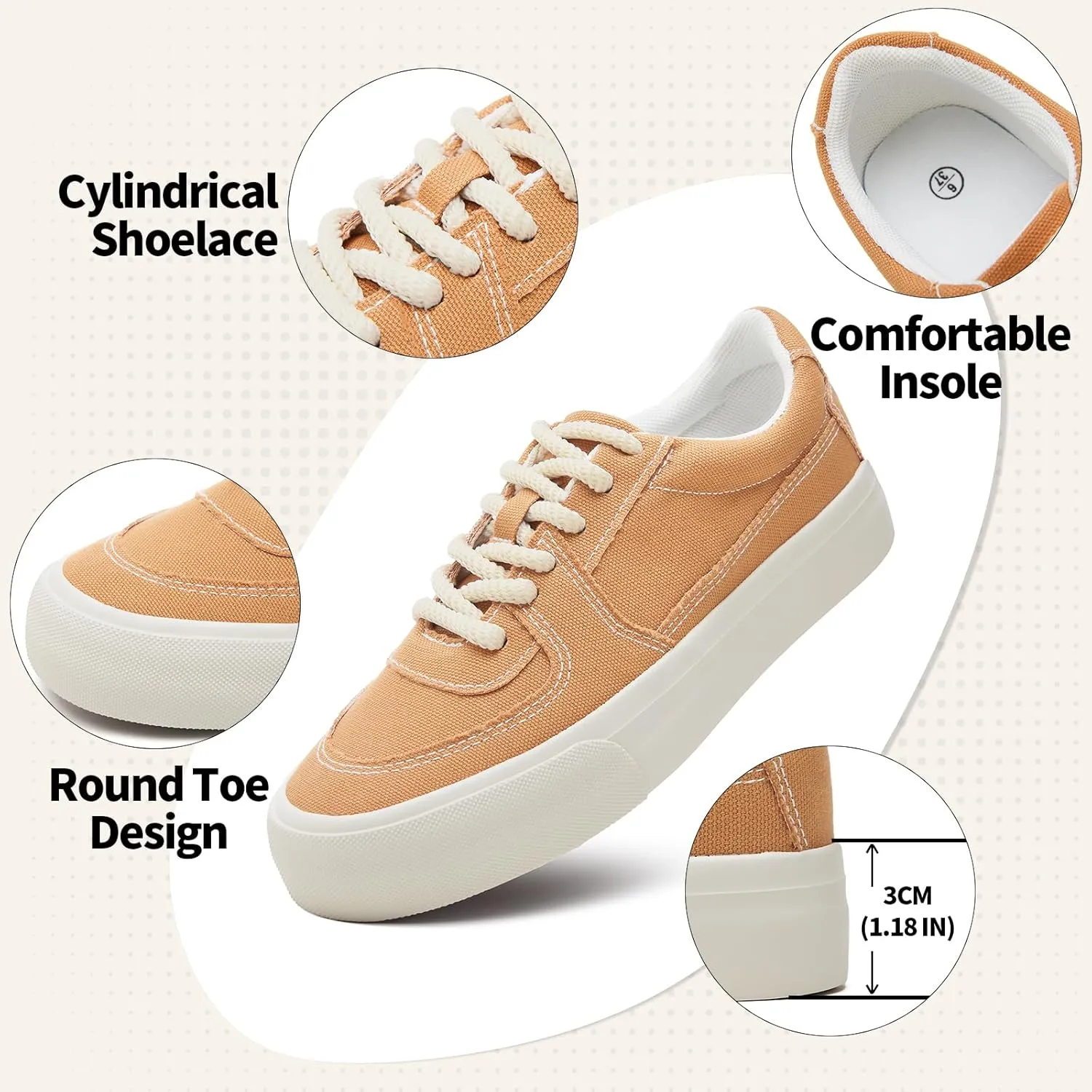 Witwatia Canvas Sneakers for Women Platform Shoes Lace Up Tennis Shoes Comfortable Platform Sneakers Ladies Low Top Sneakers Breathable Fashion Walking Shoes