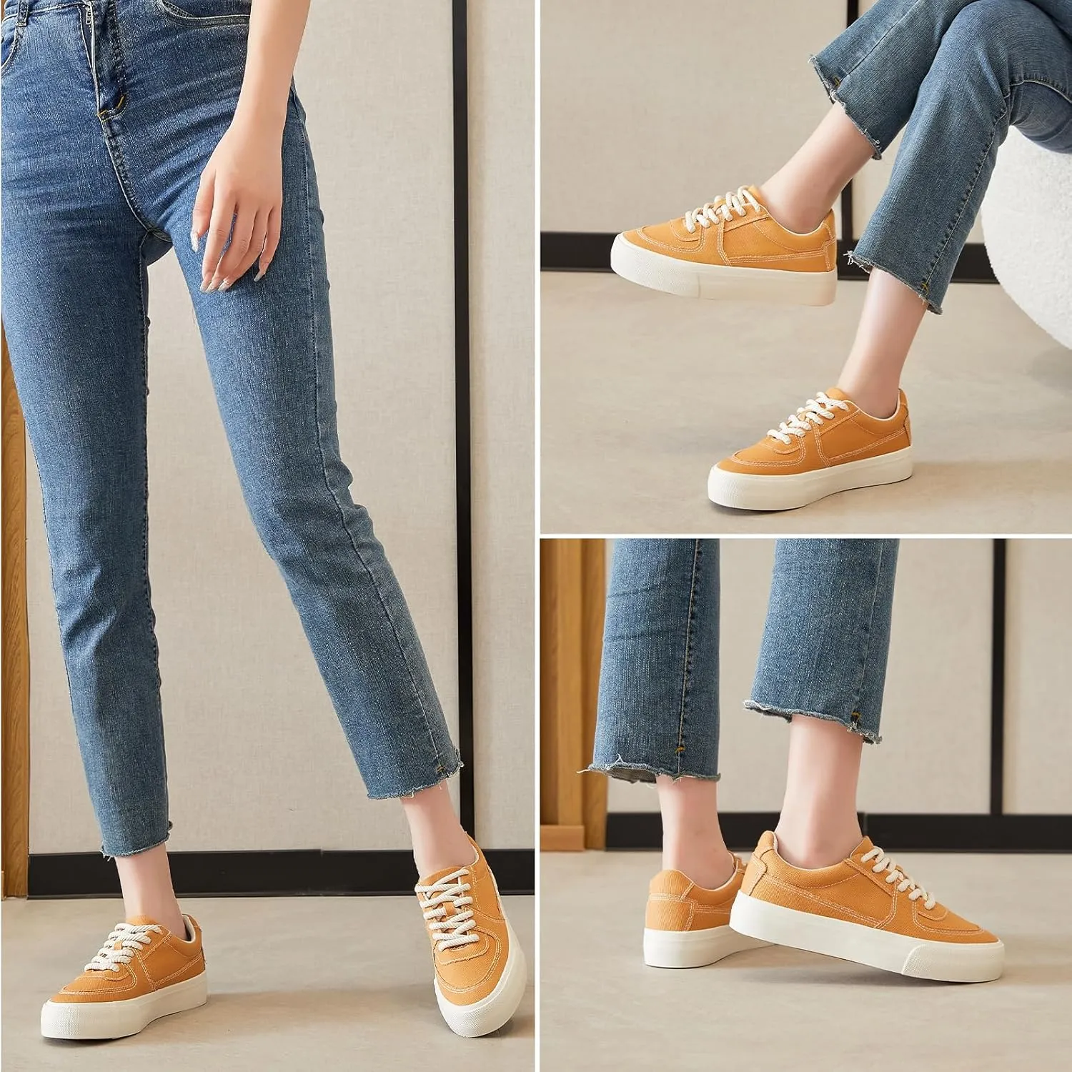 Witwatia Canvas Sneakers for Women Platform Shoes Lace Up Tennis Shoes Comfortable Platform Sneakers Ladies Low Top Sneakers Breathable Fashion Walking Shoes