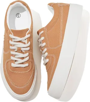 Witwatia Canvas Sneakers for Women Platform Shoes Lace Up Tennis Shoes Comfortable Platform Sneakers Ladies Low Top Sneakers Breathable Fashion Walking Shoes