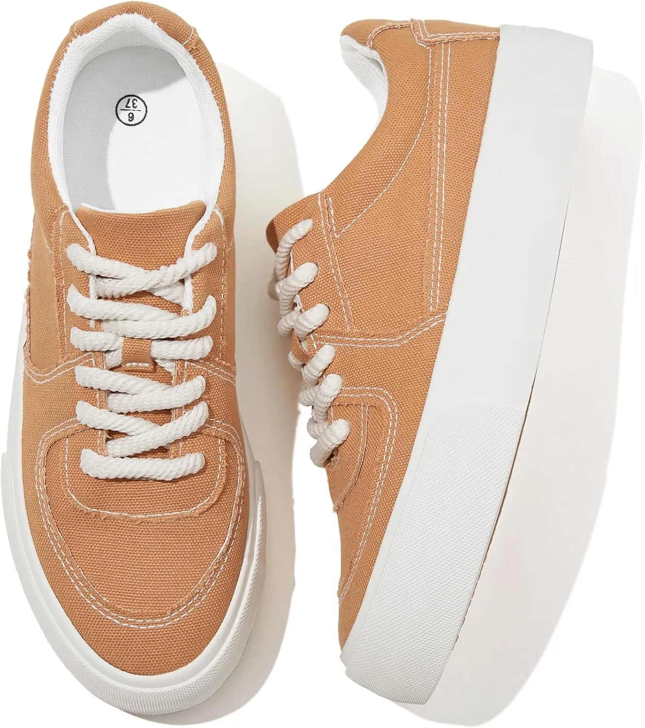 Witwatia Canvas Sneakers for Women Platform Shoes Lace Up Tennis Shoes Comfortable Platform Sneakers Ladies Low Top Sneakers Breathable Fashion Walking Shoes
