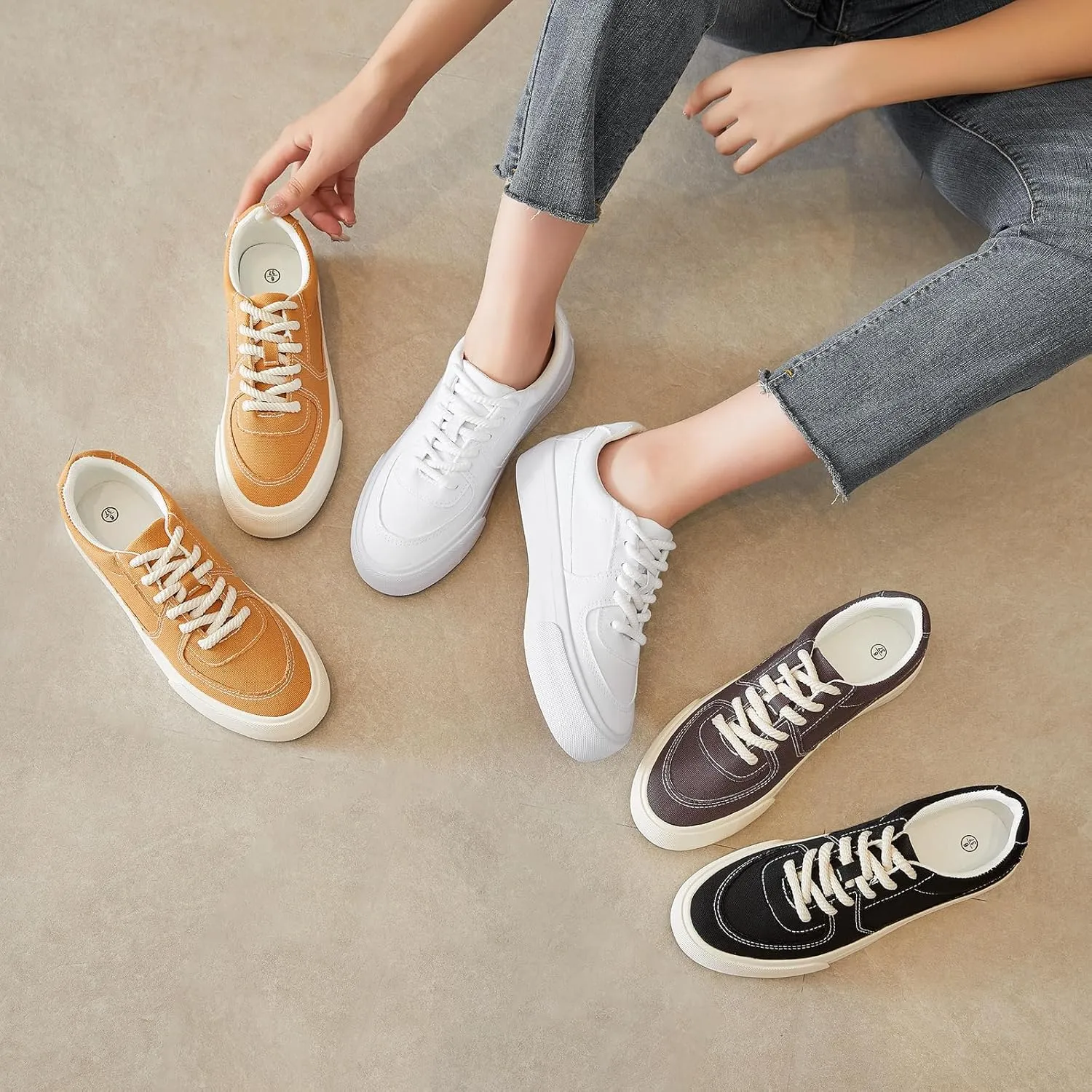Witwatia Canvas Sneakers for Women Platform Shoes Lace Up Tennis Shoes Comfortable Platform Sneakers Ladies Low Top Sneakers Breathable Fashion Walking Shoes