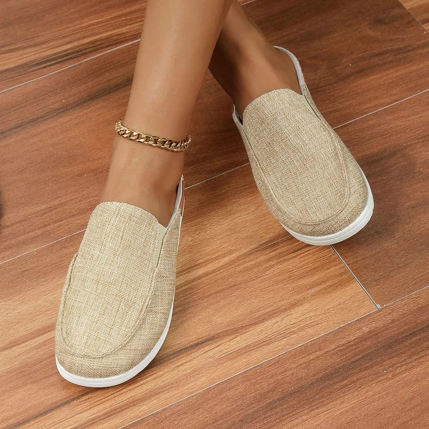 Women Canvas Slip On Lightweight Mule Sneaker,Summer Fashion Open Back Flats Walking Shoes Closed Round Toe Low Top Casual Loafer Comfort Walking Shoes