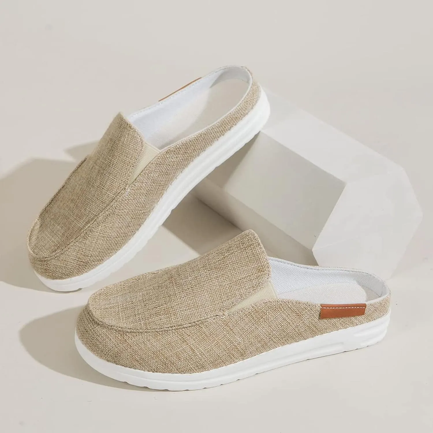 Women Canvas Slip On Lightweight Mule Sneaker,Summer Fashion Open Back Flats Walking Shoes Closed Round Toe Low Top Casual Loafer Comfort Walking Shoes