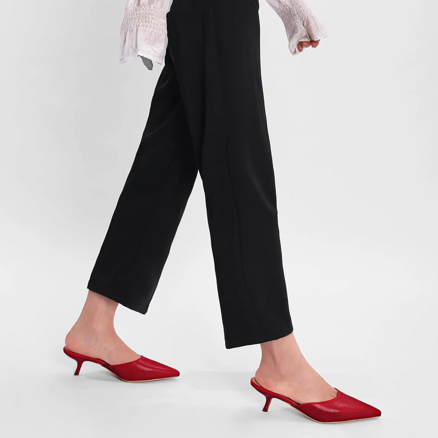 Women Kitten Heels Mules Closed Pointed Toe Slip on Backless Stiletto Slingback Heels Wedding Dress Pumps Shoes