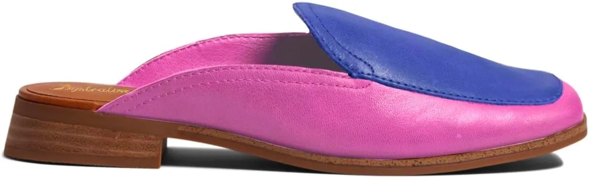 Women Low Flat Heel Mules Square Closed Toe Two-Toned Mule Sandals Slip-On 1” Chunky Stacked Heels Loafers Backless Slide Shoes Patchwork Office Club Comfort Daily Casual Retro 4-11 M US