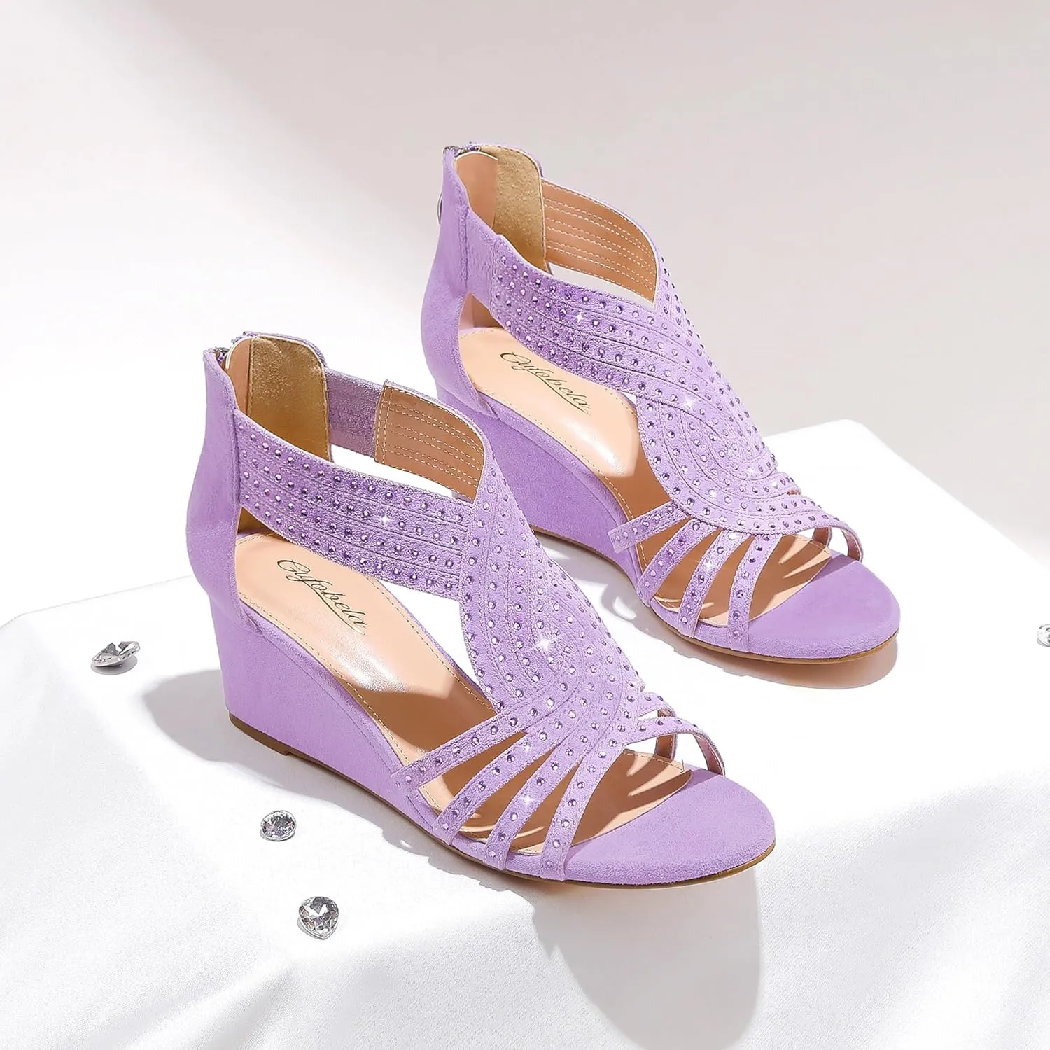Women Wedge Sandals Sparkly Rhinestone Open Toe Fashion Dressy Sandals Evening Wedding Prom Shoes