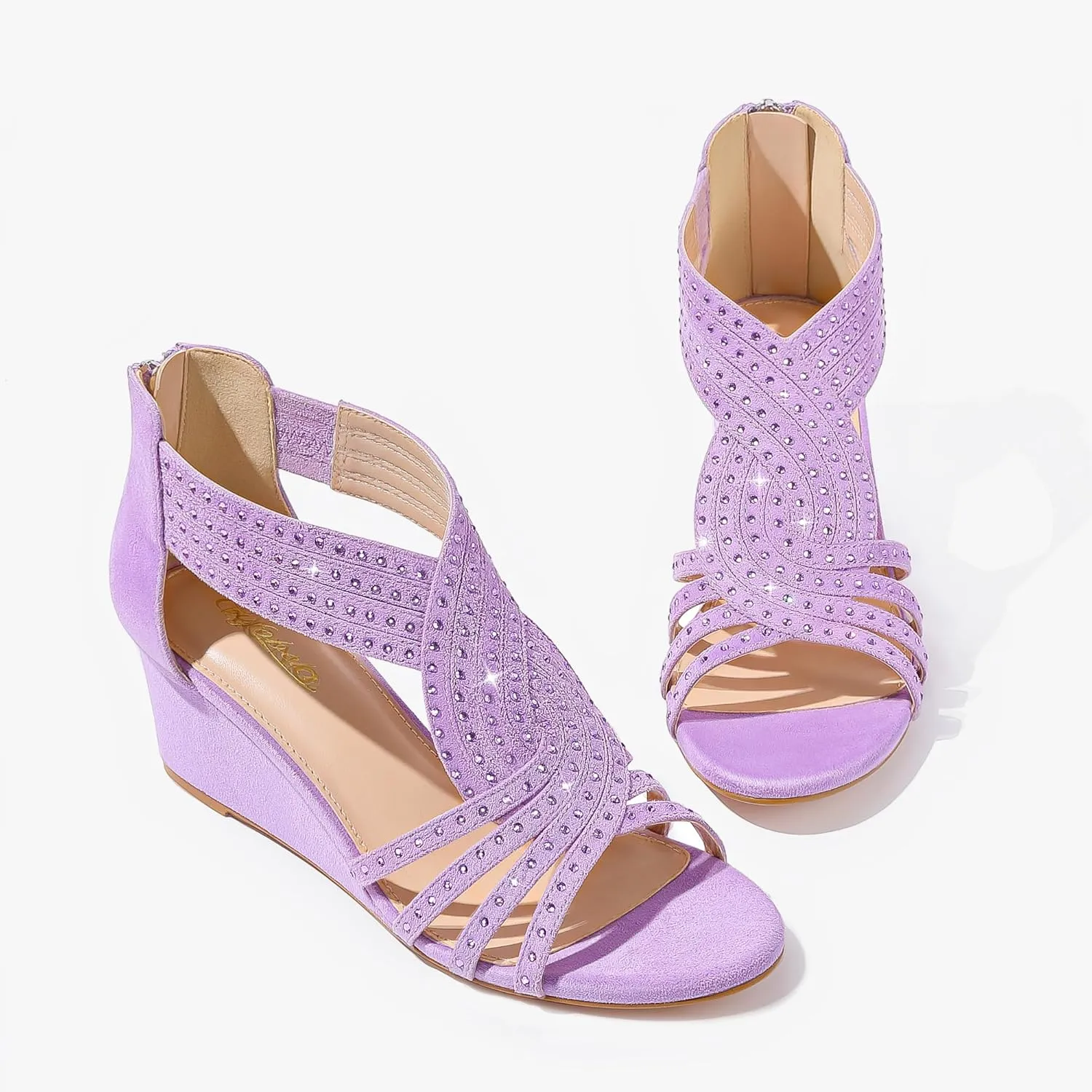 Women Wedge Sandals Sparkly Rhinestone Open Toe Fashion Dressy Sandals Evening Wedding Prom Shoes