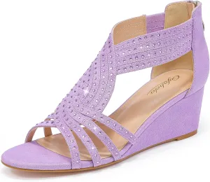 Women Wedge Sandals Sparkly Rhinestone Open Toe Fashion Dressy Sandals Evening Wedding Prom Shoes