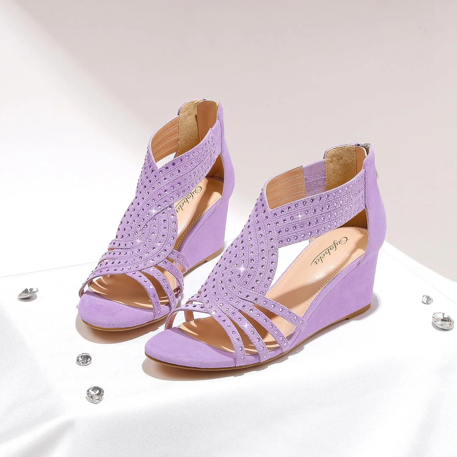 Women Wedge Sandals Sparkly Rhinestone Open Toe Fashion Dressy Sandals Evening Wedding Prom Shoes