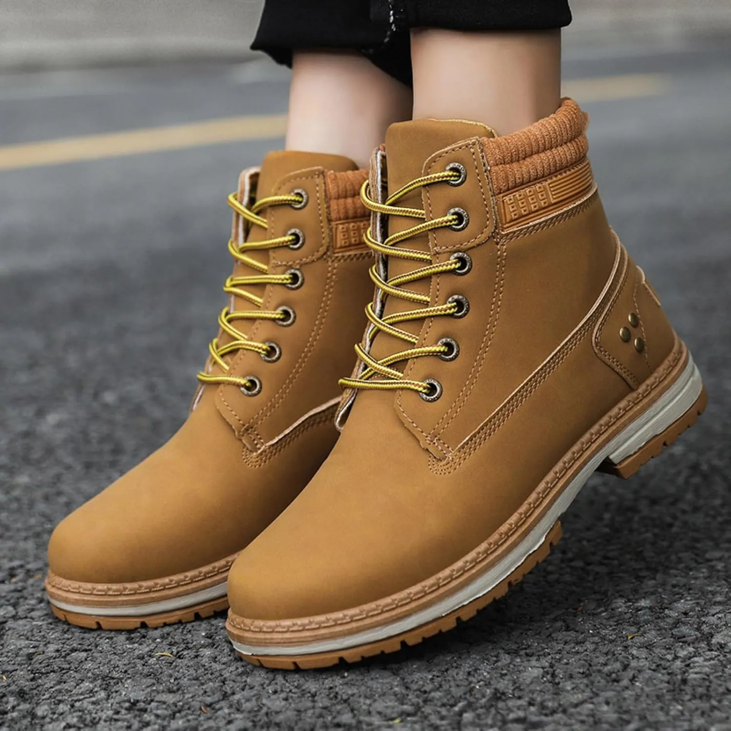 Women Work Hiking Boots Comfortable Waterproof Lace Up Lightweight Combat Boots High Top Short Ankle Boots Outdoor Camping