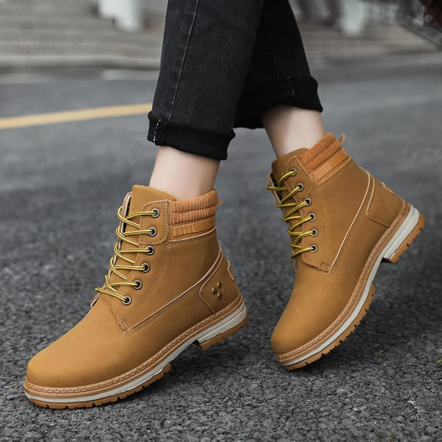 Women Work Hiking Boots Comfortable Waterproof Lace Up Lightweight Combat Boots High Top Short Ankle Boots Outdoor Camping